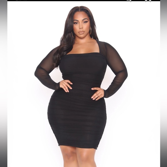 Fashion Nova Black Mesh Long Sleeve Mini Dress Size 1X - Picture 2 of 10